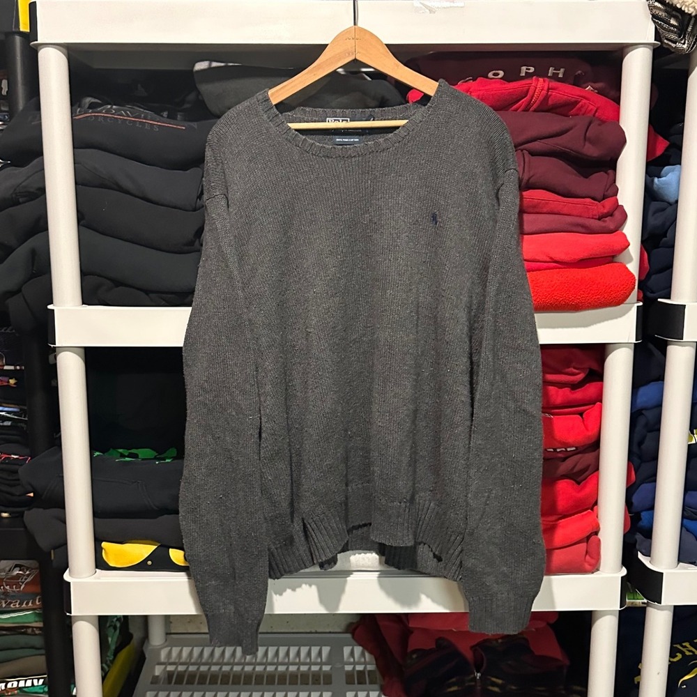 Vintage Polo Ralph Lauren 100% Pima Cotton Gray Mens XL Sweater